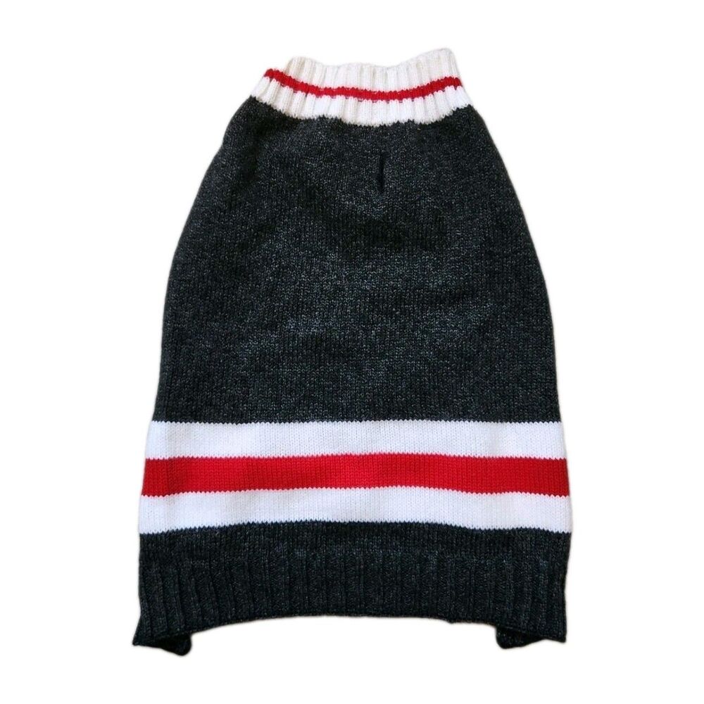 Knit Gray Red White Stripe Lightweight Dog Sweater Soft Warm Cozy Pet Sz S EUC